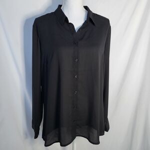 EXPRESS Women’s Relaxed Fit Portofino Shirt – Lightweight Black Crepe XL